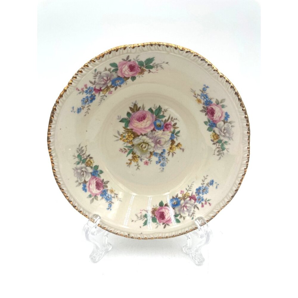Vintage Floral Homer Laughlin Porcelain Berry Bowl 5.5"Gold Trim